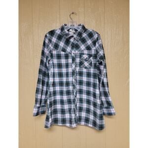 Belle du Tour Western Flannel Button Down Green Plaid sz XL Chest Pocket